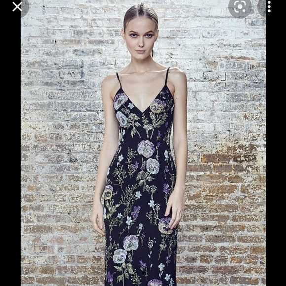 Flor et.al Womens Liv Black Embellished Long Party Evening Dress NWT Size 6 - Picture 2 of 7